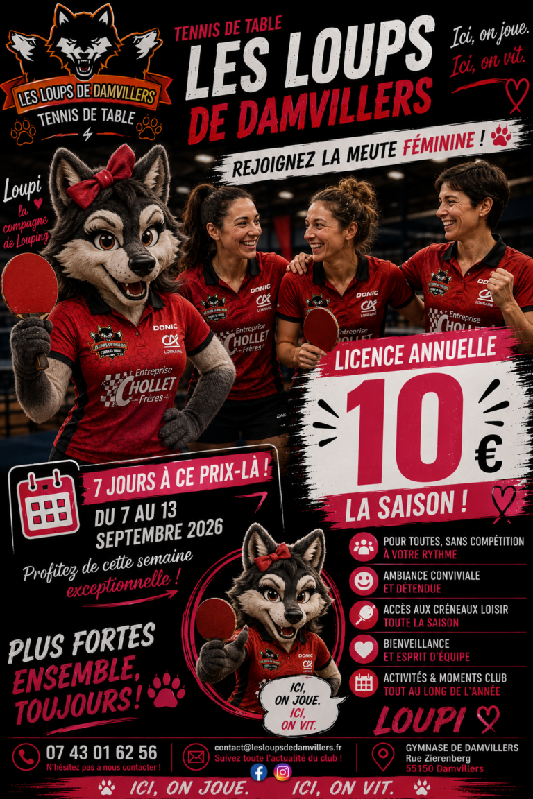 🏓 FEMMES : VOTRE LICENCE ANNUELLE À SEULEMENT 10 € !