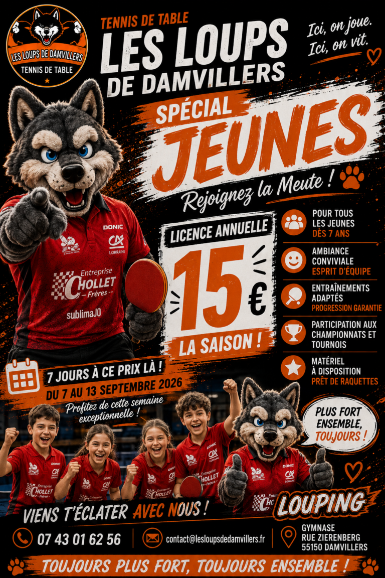 🏓 JEUNES -18 ANS : LA LICENCE ANNUELLE À 15 € !