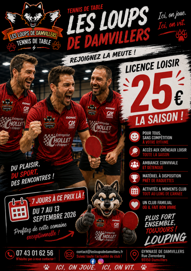 🏓 ADULTES LOISIRS : JOUEZ TOUTE LA SAISON POUR 25 € !