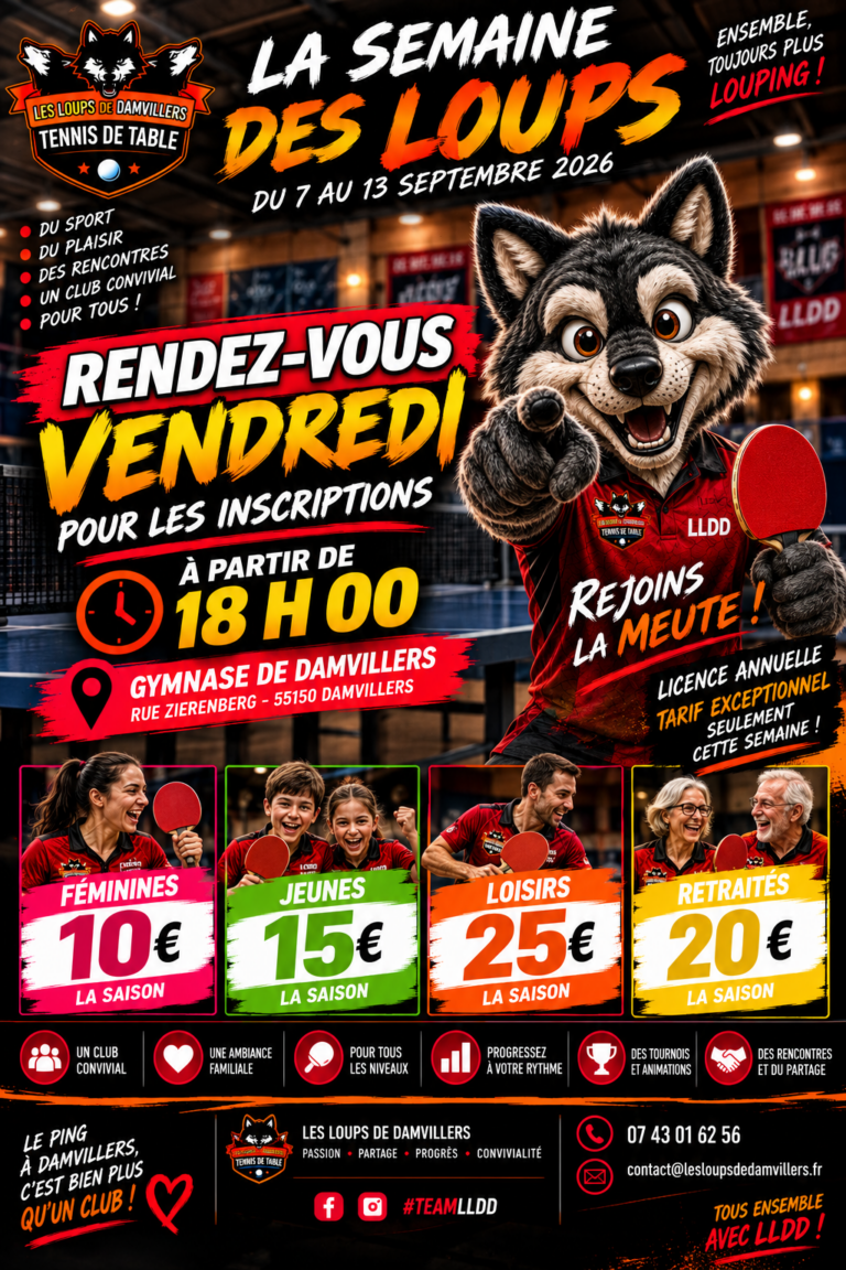 🐺🏓 RENDEZ-VOUS VENDREDI DÈS 18H – REJOIGNEZ LA MEUTE !